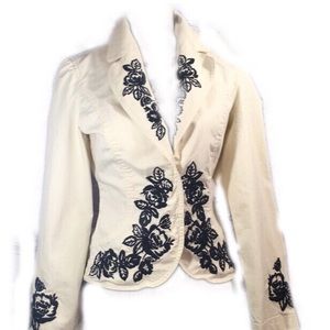 White House Black Market Embroidered Blazer Roses